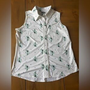 Beyln Key Womens Floral Sleeveless Polo Ivory Blue Medium